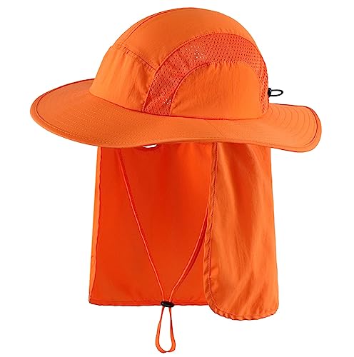 Magracy Outdoor Herren UPF 50+ Sonnenschutz Safari Hut Sommer breite Krempe Sonnenhut mit Nackenklappe Orange