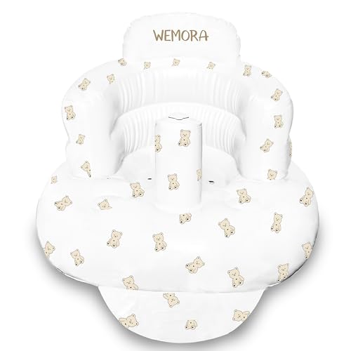 Image of WEMORA Inflatable Baby Seat for Babies 3-36 Months Blow Up Chair for Babies Infants Toddler Floor Sitting Up with Built in Air Pump (White, Bear.)