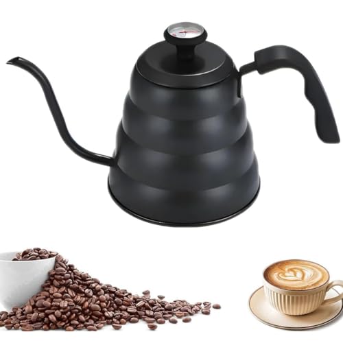 Chaleira Gooseneck Barista Fina em Aço Inoxidável com Termômetro 1,2l (Preto)