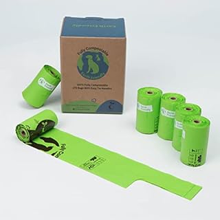 Fully Compostable - Dog Poo Bags - Extra Thick and with Handles - 270 bags per box VALUE PACK SIZE, 18 rolls with 15 bags per roll - 'EN13432' and 'OK Compost' Certified - Earth Friendly