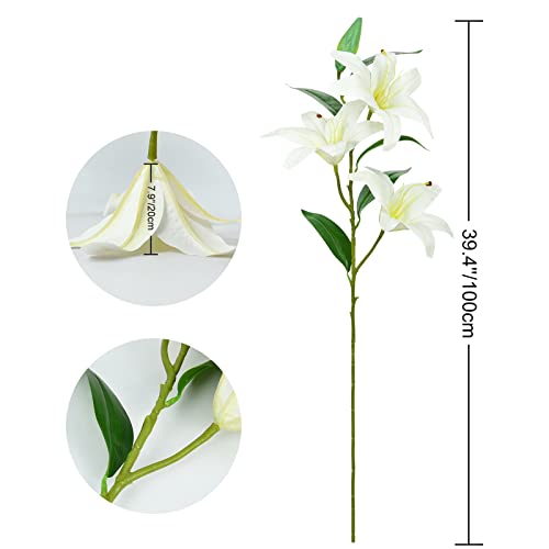 Shiny Flower 9 Heads Artificial Flower Bouquet Artificial Lily Flowers Fake Easter Tiger Lily Floral Arrangements Wedding Bouquets Home Office Garden Party Hotel Decoration 3 Pcs White 39.4 Inch #TOP5