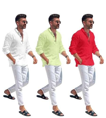 Image of Men's Cotton Blend Straight Kurta Shirt Combo with Mandarin Collar - Slim Fit Casual Short Kurti Set Featuring Textured Slub Fabric and Roll-Up Full Sleeves