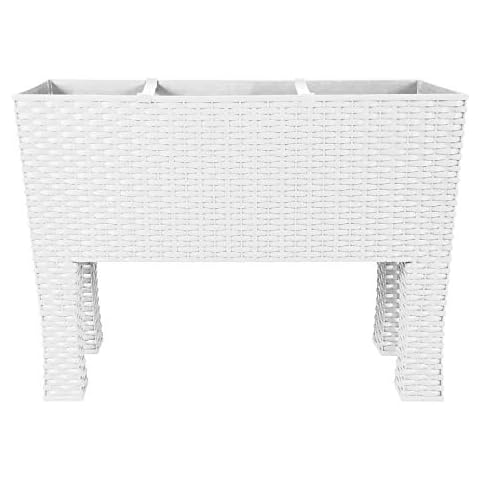 Tall Rectangular Plastic Rattan Indoor/Outdoor Trough Planter, White, 33 Litre Cover