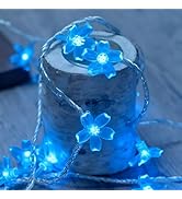 Cute Blue Cherry Blossom Flower Fairy String Lights Indoor Bedroom Decor, 10ft 30 LED Battery & U...