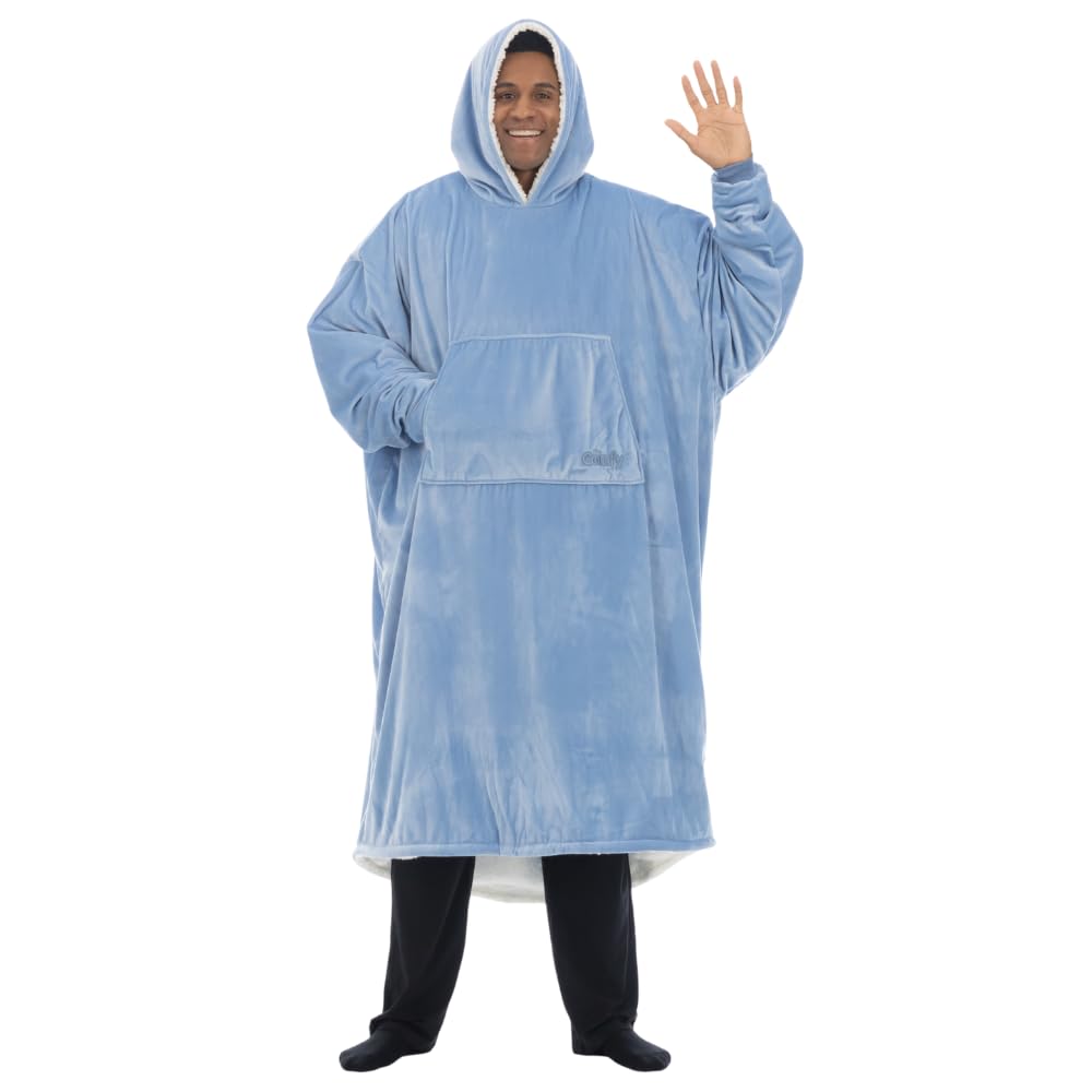 THE COMFY Original Long - Oversized Floor Length Wearable Blanket With Hood From Shark Tank, Sherpa-Lined Microfiber Blanket With Pocket