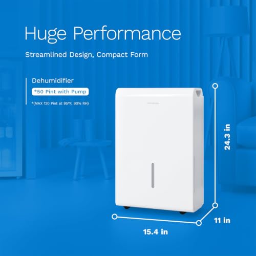 Image of hOmeLabs Dehumidifier 7,500 Sq Ft 50 Pint with Pump 120 Pint 95F, 90% RH
