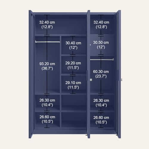 Image of Interio by Godrej Etna 3-Door Steel Almirah (Textured Phiroja Blue), 1-Year Warranty, 1 Locker, 10 Shelves