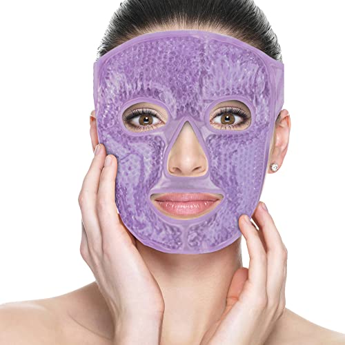 NEWGO Gel Face Mask Cold Pack Reusable, Gel Eye Mask Hot Cold Therapy Ice Face Mask for Migraines, Headache, Stress, Redness, Puffiness, Acne - Purple