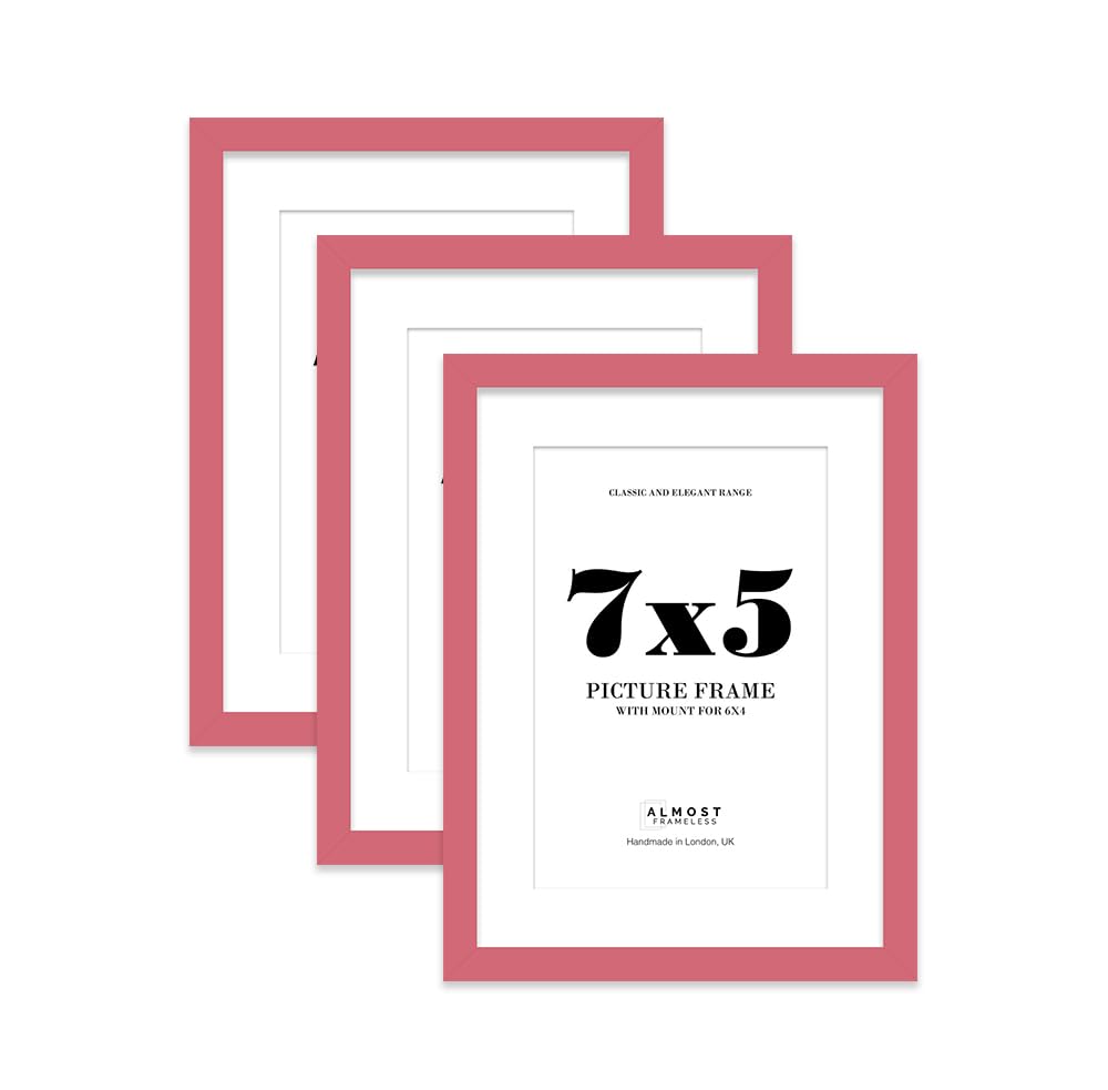 Pink Picture Frame 7x5 With 6x4 Mount for Photos - Wall & Table Display, Landscape or Portrait, 3 Pack