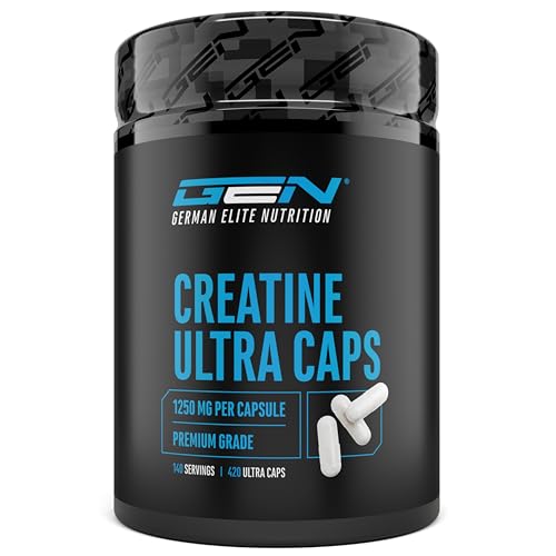 Creatine Ultra Caps - 420 capsule con 1250 mg ciascuna di creatina monoidrato pura - Premium: Ultrafine + Mesh Factor di 200 - Dose elevata