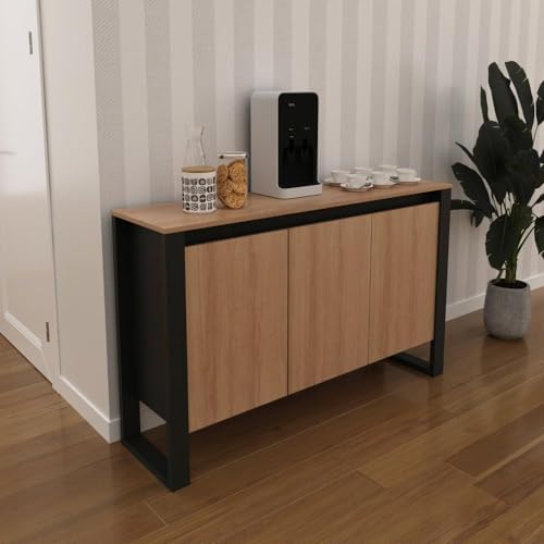 Balcão para Escritório 3 Portas Me4147 Tecno Mobili Amêndoa/preto