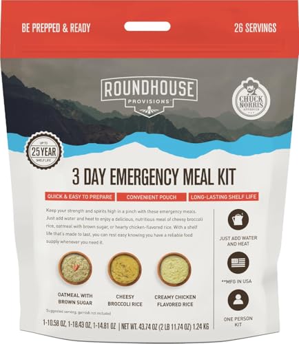 Image of by Chuck Norris Roundhouse Provisions 3 Day, 26 servings Emergency Meal Kit, Grab-and-Go, Premade, Disaster Prep, Hiking, Survival, Adventure, Camping Food, 25 Year Shelf Life.