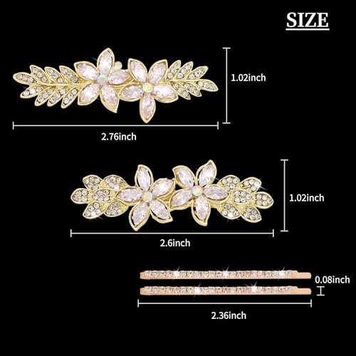 4 pinzas para cabello con cristales, doradas y florales miniatura 2