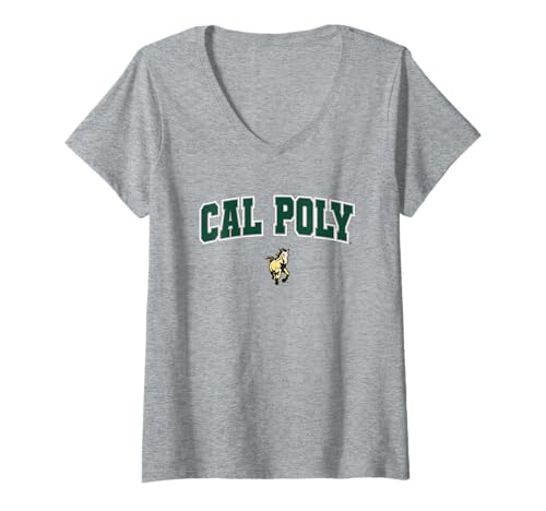 Womens Cal Poly Mustangs Arch Logo V-Neck T-Shirt
