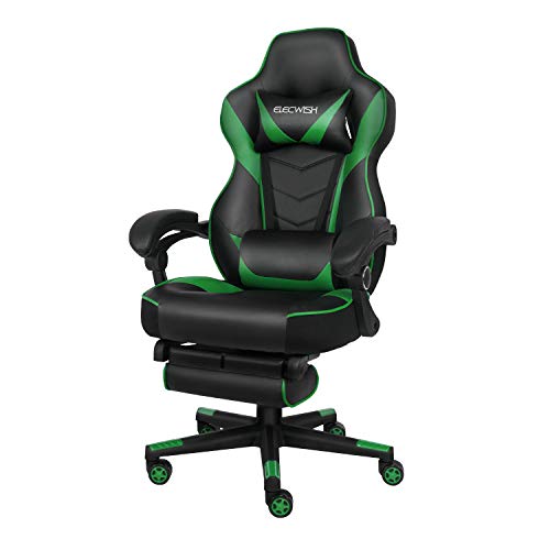 ELECWISH Racing Video Gaming Chair High Back Large Size Ergonomic Adjustable Swivel Reclining Executive Computer Chair with Headrest and Lumbar Support PU Leather Executive Office Chair Green - Thumbnail 5