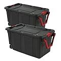 Storage Bins 40 Gallon Heavy-Duty Plastic Storage Bins, 2 Pack Container Totes with Durable Lid and Secure Latching Buckles, Stackable, Tough Storage Containers for Garage and Metal Rack Organizing