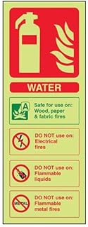 VSafety Glow In The Dark Water Id Fire Extinguisher Sign - 75mm x 200mm - Rigid Plastic