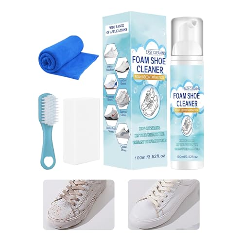 Mousse Nettoyante Sneakers 100ml,Blanchissant,Kit Complet Avec Brosse & Éponge,Nettoyage Profond Doux Pour Cuir, & Toile | Séchage Rapide Sans Rayures,Entretien Quotidien Chaussures De Sport
