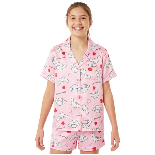 Get Trend Cinnamoroll Sanrio Girls Pajama Set 2 Piece Button Down Shirt & Pj Shorts Soft Summer Nightwear Loungewear Gifts (7-8 Years Pink Cinnamoroll)