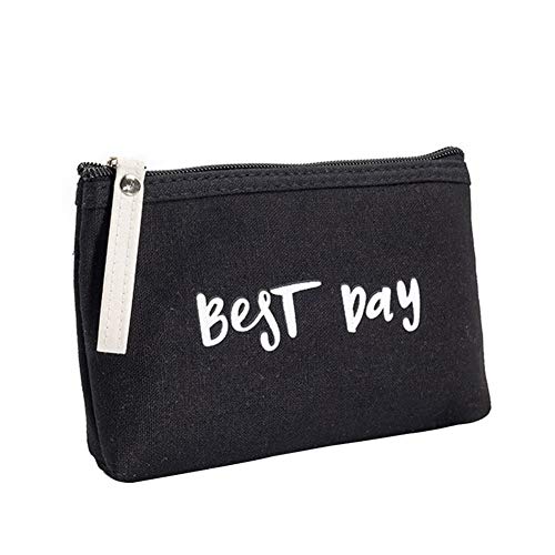 Preisvergleich Produktbild jingyuu 1 Stück Schwarz Leinwand Englischer Brief Handtasche Kosmetiktasche Aufbewahrungstasche Wäschesack Schlüssel Aufbewahrungstasche Waschbeutel Mäppchen Bleistiftbeutel für Frauen 18 * 12 * 3CM