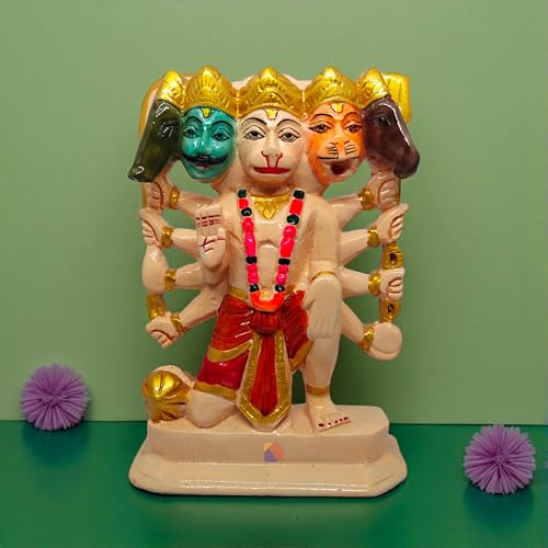 Image of Hanuman murti - Hanuman Idol for Home Decor & Office - Panchmukhi Hanuman - (22 cm) (Skin Color)