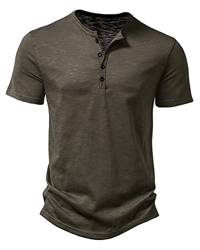 Design: manica corta, vestibilità aderente, elastico, collo henley, 4 bottoni, maglietta Henley da uomo silhouette accentua la sensazione muscolare, semplice sartoria e design può coprire molte occasioni nella tua vita quotidiana.