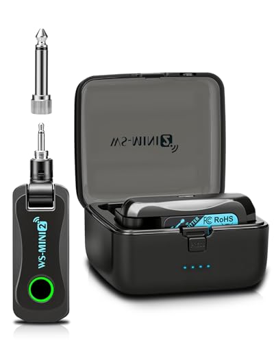 Umelody Wireless Guitar System with Charging Case 2.4GHz Low Latency Digital Signal Transmitter Receiver Set for Electric Guitar & Bass Plug and Play Up to 130ft Range Rotatable Jack WS-MINI2