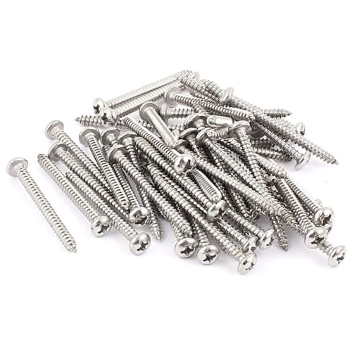 TA-VIGOR 50Pcs Self Tapping Screws, M3.5 Phillips Pan Head Screw, 40mm Round Head Tapping Screws, Stainless Steel Machine Wood Fasteners Bolts for Wood, Drywall, Furniture, Repairing