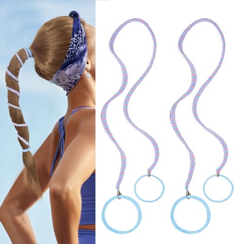Obfuscate 2 coletas de pelo en espiral de 25 pulgadas, no destructivas, fuertes y trenzadas para el pelo, para mujer, gimnasio, natación y buceo (azul y rosa)