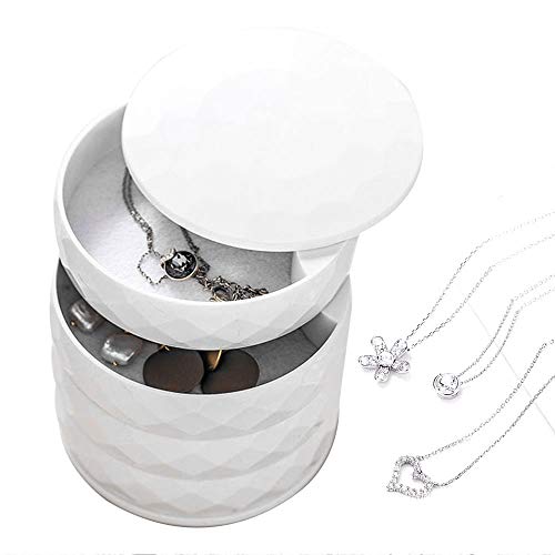 Preisvergleich Produktbild RASHION Schmuckkästchen Schmuckaufbewahrung Schmuckschatulle Damen Schmucktabletts 4 Ebenen Drehbar Schmuckdose für Ringe Ohrringe -Runde Form (Weiß)