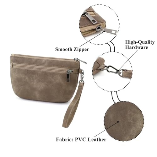 Image of Small Wristlet Wallets for Women, Zip Clutch Bag with Wristlet Pouch, 3-Zipper Original Design