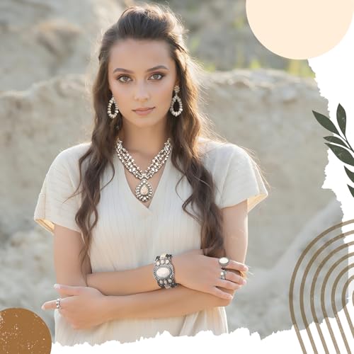 Image of Ecally Bohemian Western Jewelry Turquoise Set Women Country Pendant Long Choker Layered Bracelets Earrings Ring for Women