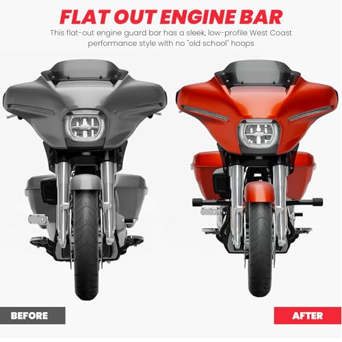 Image of 2014-2026 Flat Out Engine Guard Crash Bar compatible with Harley Davidson Touring Street Road Glide Road King Electra Glide Ultra Limited, Gloss Black Motorcycle Bumper