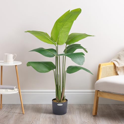 Christow Artificial Banana Tree, Indoor Outdoor House Plant Decoration, Lifelike Feel-Real PEVA Leaves, Pre Potted in Weighted Faux Cement Pot with Moss, For Living Room Bedroom Office (4ft/120cm)