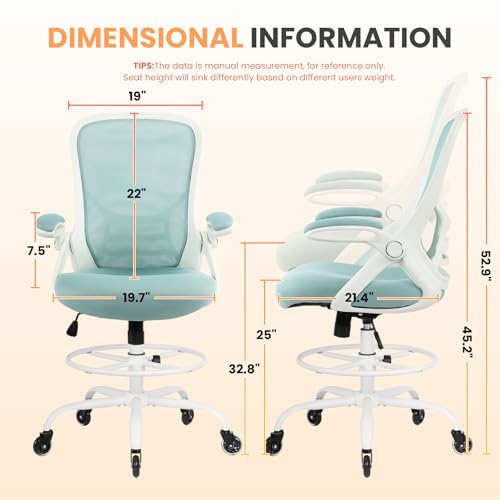 Image of HYLONE Drafting Chair Tall Office, Ergonomic Standing Desk Stool Adjustable Drafting Chair Big Tall Drafting Office Chair Blue