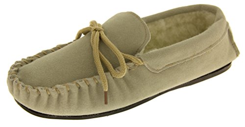 Footwear Studio Lodgemok 001 Chaussons mocassins, Cuir suédé, Fourrés laine, Pour hommes - Beige - beige, 44