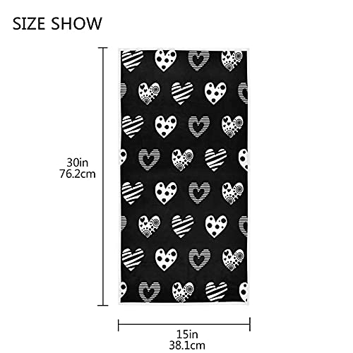 KOCOART Mothers Day Kitchen Dish Towel Black White Hearts Bath Hand Towel Guest Fingertip Towel for Bathroom 16x30 in Soft Multipurpose Decorative Dishcloth Washcloth for Spa Sport Gym