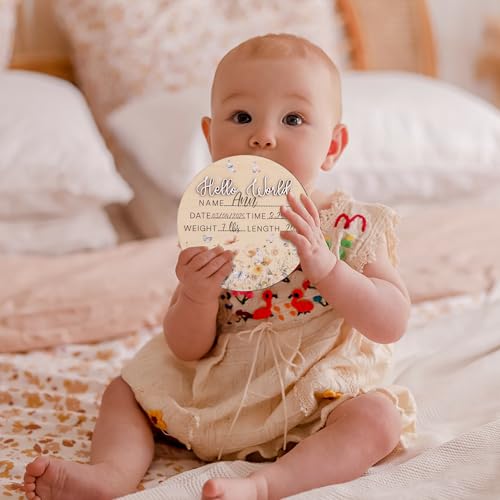 Image of Hello World Wooden Baby Birth Announcement Sign - Floral Butterfly Name Plaque with 3D Lettering - Baby Stats Board for Newborn Photo Prop or Nursery Decor