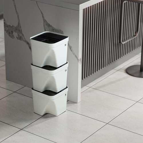Image of 10L Dustbin with Lid | White | Pack of 3 | Multipurpose Garbage Bin for Kitchen, Home & Office | Wet & Dry Waste Basket for Food Waste, Recycling & Indoor Outdoor Use