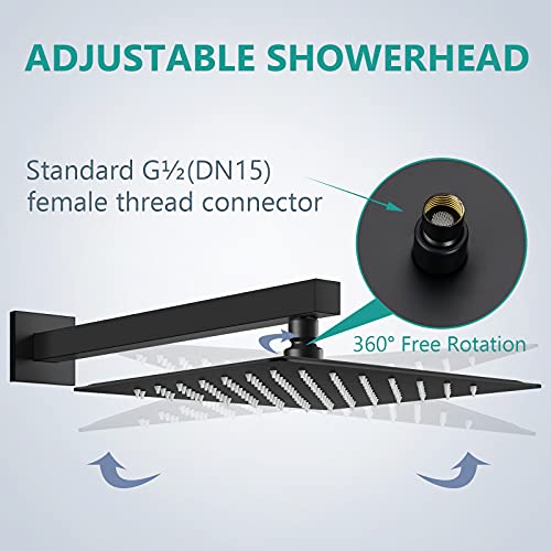 Aolemi Matte Black Tub And Shower Faucet Set Complete 10 Inch Rainfall Shower Head Shower Fixture Mixer Wall Mount With Rotating Tub Spout Shower System Kit Rough-In Valve Body And Trim Included #TOP2