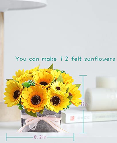 Image of BAZIMA DIY Felt Flower Art Craft Kit, Sunflower Pot Bonsai Kit, Floral Gifts, Beginner Craft Kit, Arrange Pre-Cut Flowers and Foliage