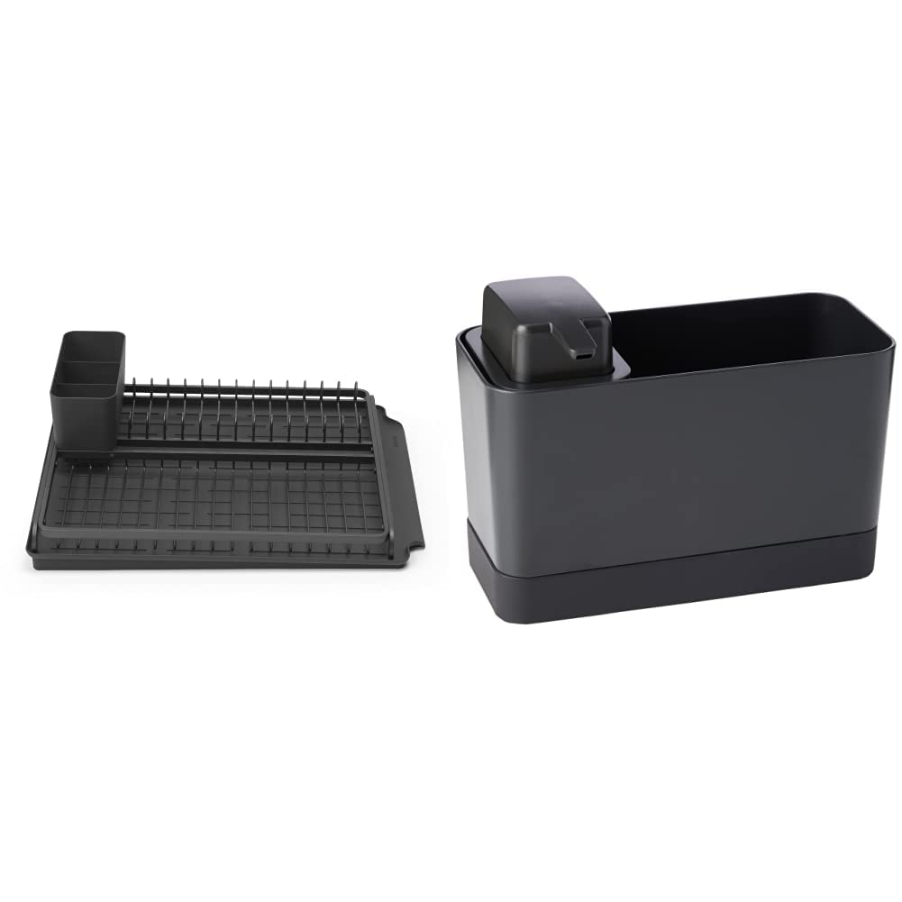 Brabantia - 117404 - Égouttoir à Vaisselle, Gris foncé - 49.2 x 38.6 x 14.2 cm & Organiseur de Vaisselle en Plastique Gris foncé — Taille Unique