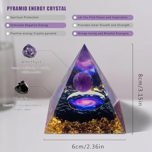 Orgone Pyramid for Positive Energy,Orgonite Pyramid Amethyst&Obsidian,Crystal for Attract Lucky Spiritual Gifts Healing Crystals and Stones,Crystale Gifts for Healing - Image 3