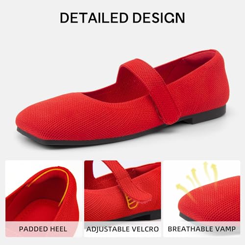 Image of Soesyi Wide Toe Box Flats Women Comfort Slip On Ballet Shoes Mary Jane Dressy Knit Flats with Adjustable Straps Washable Casual Office