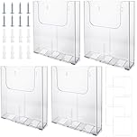 JMIATRY 4 Pack A4 Wall Mounted Document Holder, Clear A4 Portrait Wall Mountable Menu Leaflet Holder, Acrylic Wall Mounted Magazine Racks for Restaurant Menu Office Files Magazine