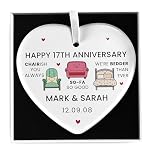 Beecreative Personalised 17th Wedding Anniversary - Gifts - White Ceramic Hanging Ornament - Furniture Anniversary Present For Husband Wife - With Gift Box