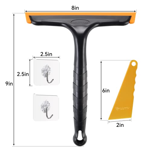 Ltlutu Multi-Scene Silicone Squeegee For Car Windows, Glass Doors, Tiles, Shower Doors With Anti-Breakage Handle Includes 2 Hooks, 1 Small Squeegee For Stain Removal (Black) #TOP4