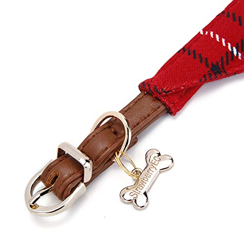 Puppy Collars For Small Dogs - Strawberryec Adjustable Puppy Id Buckle Collar Leather. Cute Plaid Red Bandana Dog Collar (Bandana-Red) #TOP3
