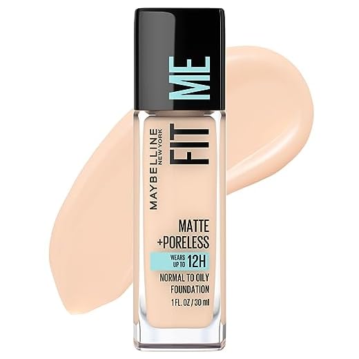 Maybelline Fit Me Matte + Poreless Liquid Oil-Free Foundation Makeup, Natural Ivory, 1 Count (Packaging May Vary)