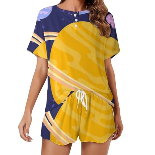 Pyjama pour femme respirant Planète Espace, sleepwear d'été anti-transpiration